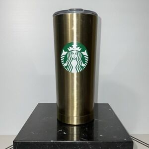 Starbucks Gold Stainless Steel Green Mermaid Logo Travel Tumbler 20 Oz w/Lid